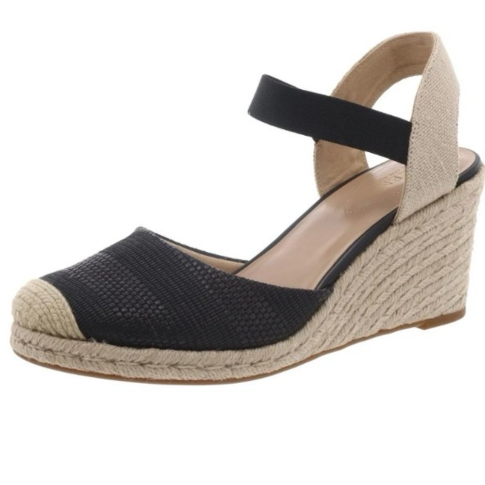 Lauren Ralph Lauren Black and Natural Braided Espadrille Wedge